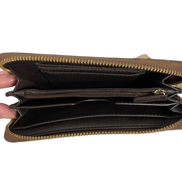 MICHAEL KORS Jet Set Travel MK Logo Continental Wallet Wristlet Brown/Gold - Picture 8 of 10